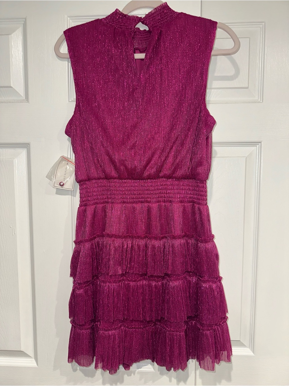 1. State Women's Magenta Shimmer Tiered Dress